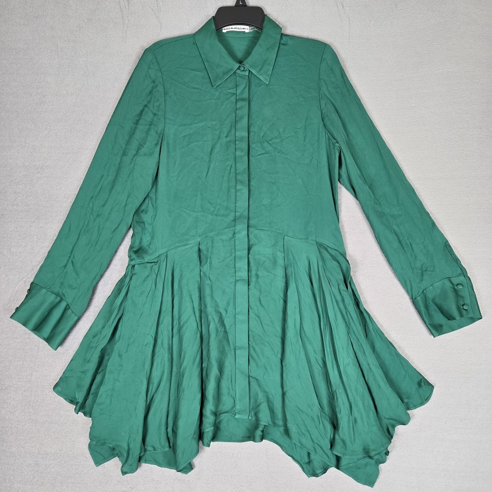 Alice + Olivia Avita Shirtdress Womens Small Green Button Down Collared‎ Pleated